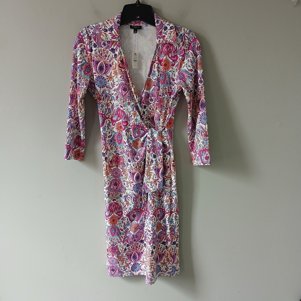 Talbots Women Size XS Floral Midi Wrap Dress V-neck Colorful Boho Stretch NWT!!!